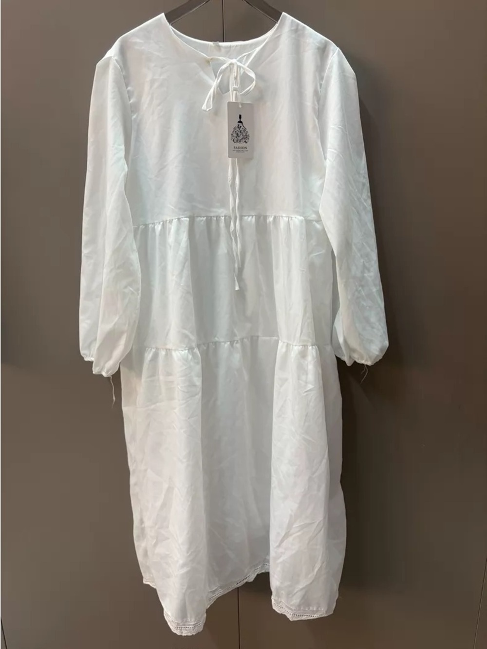 White Tiered Long Sleeve Midi Dress - Unbranded